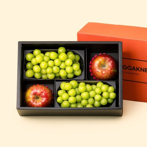 [총각네][ORANGE_F] 샤인과 애플차림 혼합 과일 선물세트 3호 2.2kg 내외 (사과 2+샤인머스캣 2)