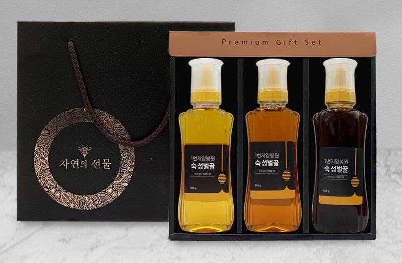 [지리산 1번지 양봉원] 숙성 벌꿀 튜브 3종 선물세트 (아카시아+야생화+밤/ 각 500g)