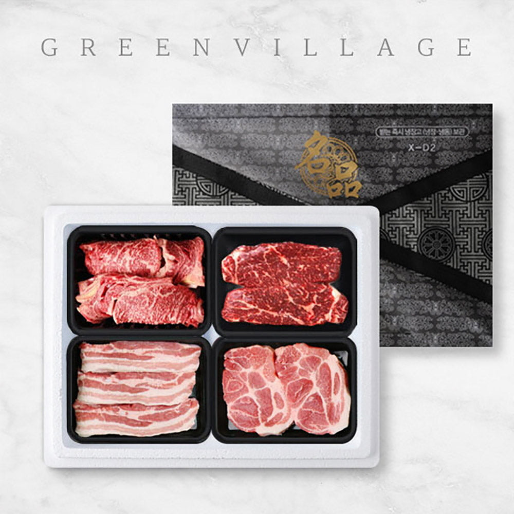 [그린빌리지] 한우한돈 1kg 선물세트[한우(등심200g + 채끝200g + 한돈(삼겹살300g + 목살300g)] 23c_jd_003
